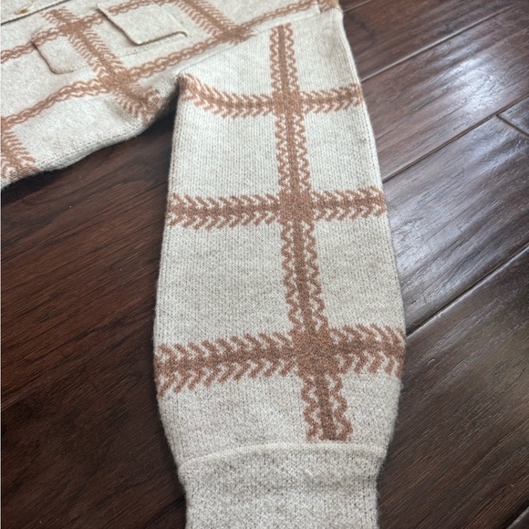 NWT Z Supply Tyler Plaid Button-Up Sweater Jacket - Cream and Brown - Picture 4 of 10